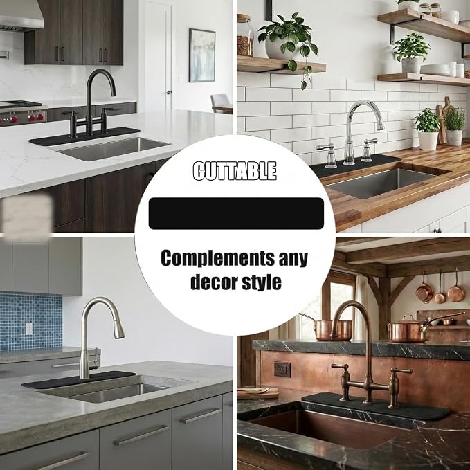 Customizable Kitchen Sink Faucet Mat: 33"Lx5.5"W Absorbent Splash Guard | Non-slip Fabric Rubber Mat, Cut to Fit 2,3,4 Holes Irregular Large Double bowl Sink with Soap Dispenser Air Gap - Image 4