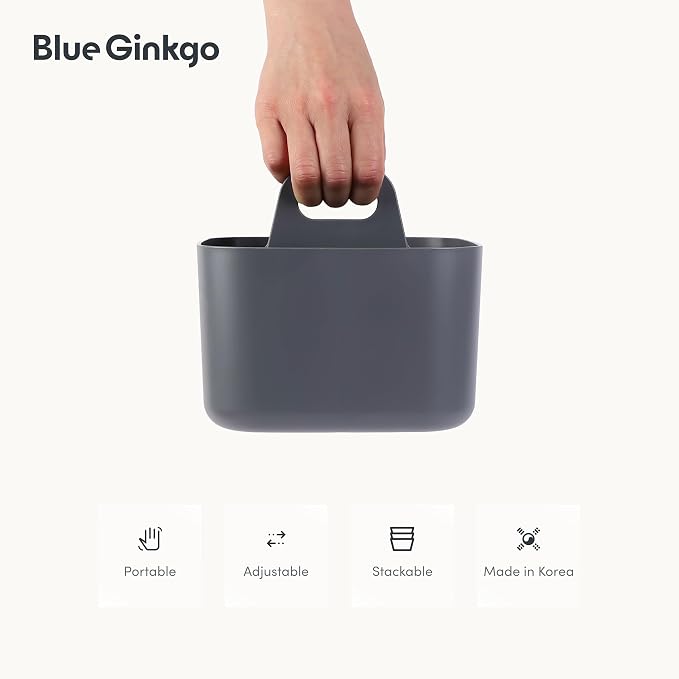 BLUE GINKGO Stackable Organizer Caddy, Square, Dark Grey, Made in Korea | Portable. Adjustable. Home, Office & School Storage. - Image 5