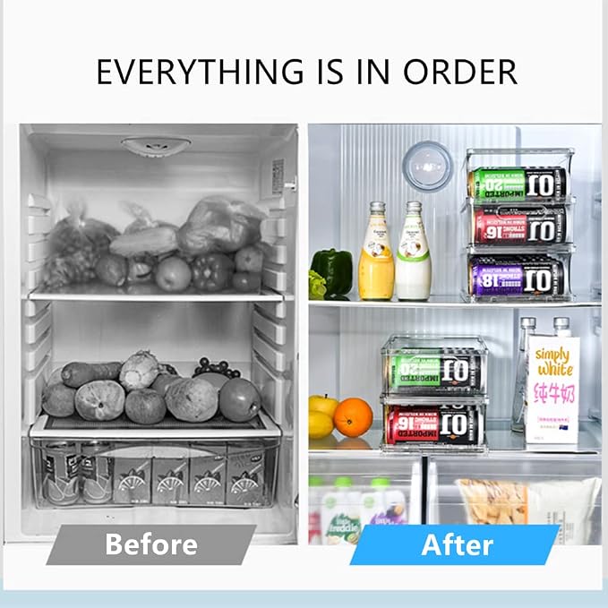 Xicennego Large Stackable Soda Can Organizer for Refrigerator, Fridge Can Organizer Dispenser for Tall Cans of 500ml/17oz, Beverage Can Holder for Refrigerator, Pantry, Cupboard - Image 2