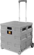 MaxWorks Collapsible Rolling Utility Cart with Lid 80 lb Capacity Folding Dolly with Telescoping Handle Heavy Duty Plastic Crate on Wheels for Shopping Office and Teachers (50876) by MaxWorks