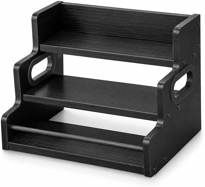 3 Tier Spice Rack Organizer for Cabinet, Wood Spice Shelf Storage, Kitchen Seasoning Organizer for Kitchen Countertop or Pantry, Spice Bottles, Bottles, Black by Unknown
