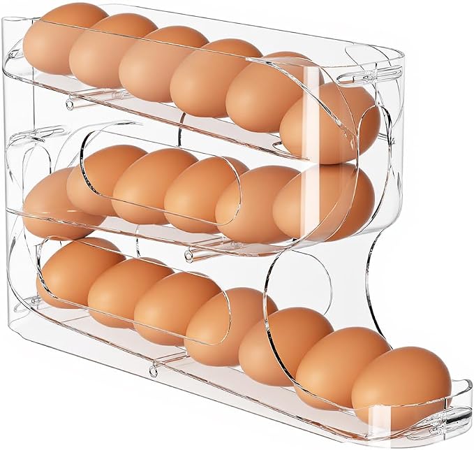 Clear FIFO Egg Holder for Fridge, Egg Dispenser for Eggs 18 Count | 1-Pack Automatic Rolling Egg Organizer for Refrigerator, Space-Saving Egg Roller/Container/Storage for Kitchen Countertop by Sotfamily