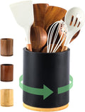 Black Utensil Holder, 360° Rotating 7.3 in Kitchen Organizer | Rustic farmhouse countertop decor. 360° rotating base holds spatulas, ladles, tongs, and cooking tools. Sleek black finish by Unknown