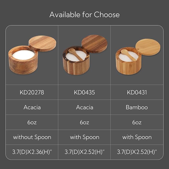 KITCHENDAO Bamboo Salt Cellar Bowl Box Container with Built-in Spoon, Elegant Kitchen Salt Dish Holder Saver Jar with Swivel Magnetic Lid to Storage Pepper Spice, 6OZ - Image 7