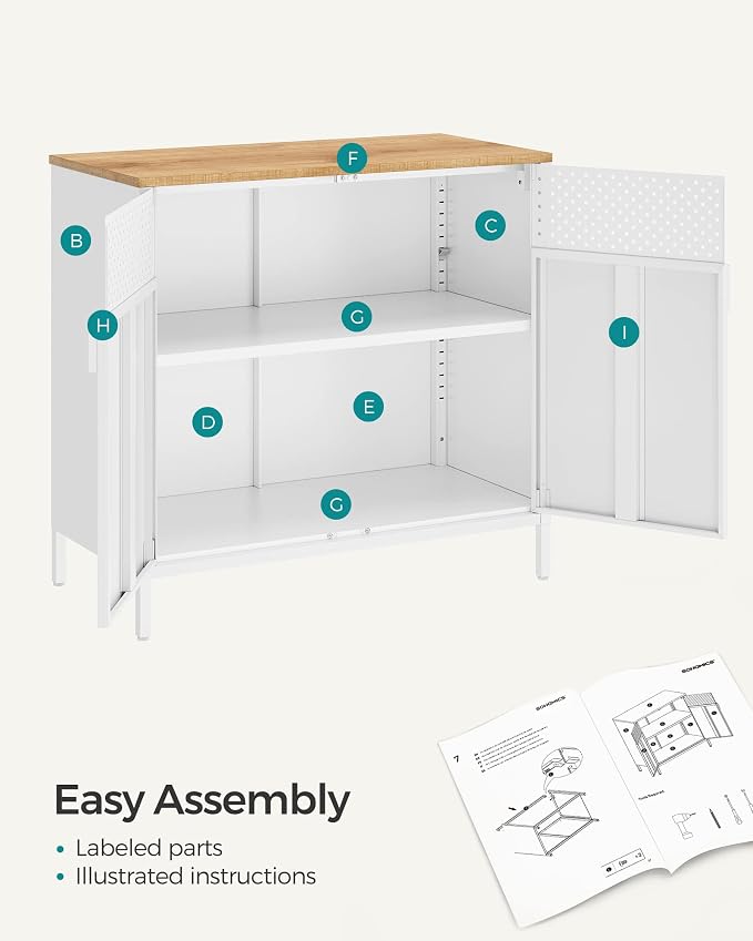 SONGMICS Set of 2 Storage Cabinets, Metal Cabinet, Sideboard with 2 Doors, 15.7 x 31.5 x 29.9 Inches, Magnetic Closure, Adjustable Shelf, Steel Frame, Natural Beige and White ULSC791W01 | Metal Cabinet, 15.7 x 31.5 x 29.9 Inches, Magnetic Closure, Adju... - Image 9