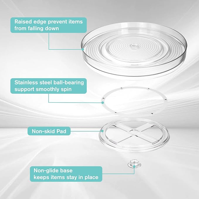 Puricon 2 Pack Lazy Susan Clear Organizer for Cabinet Pantry Storage, 11.5" | Rotating Tray for Fridge Bathroom Living Room Kitchen Spice Rack Organization, Acrylic Turntable for Cosmetics Perfumes - Image 7