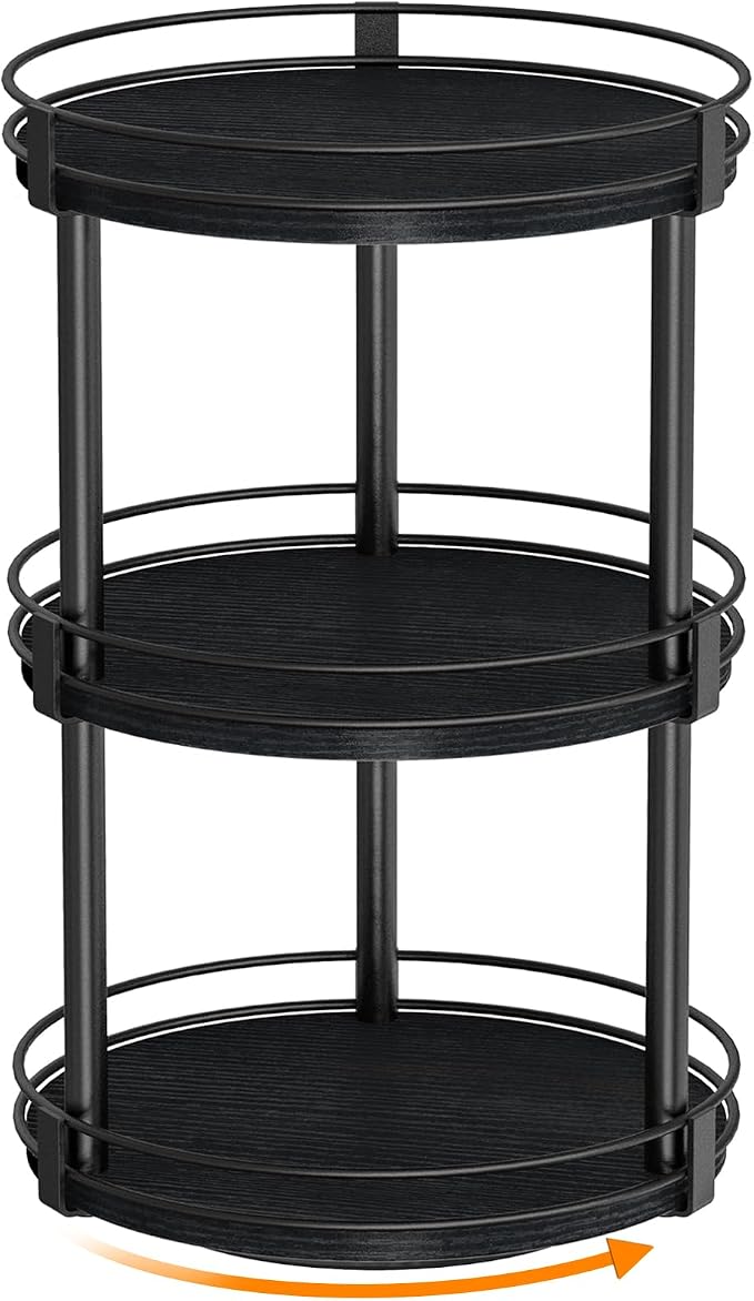 Snughome Lazy Susan Organizer, 3 Tier Rotating Spice Rack for Countertop, Turntable Lazy Susan Kitchen Countertop Organizer, 10.2" x 10.2" x 18.5", Black by Snughome