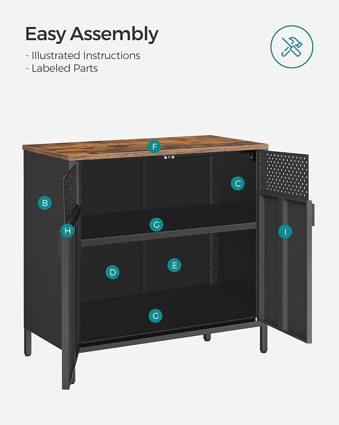 SONGMICS Set of 2 Storage Cabinets, Metal Cabinet, Sideboard with 2 Doors, 15.7 x 31.5 x 29.9 Inches, Magnetic Closure, Adjustable Shelf, Steel Frame, Rustic Brown and Black ULSC791B01 | Metal Cabinet, 15.7 x 31.5 x 29.9 Inches, Magnetic Closure, Adjus... - Image 8