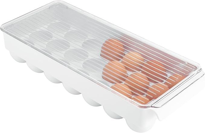 iDesign Plastic Egg Holder for Fridge with Lid, 21 Egg, Clear/White | Storage Container, Organizer Bin by iDesign