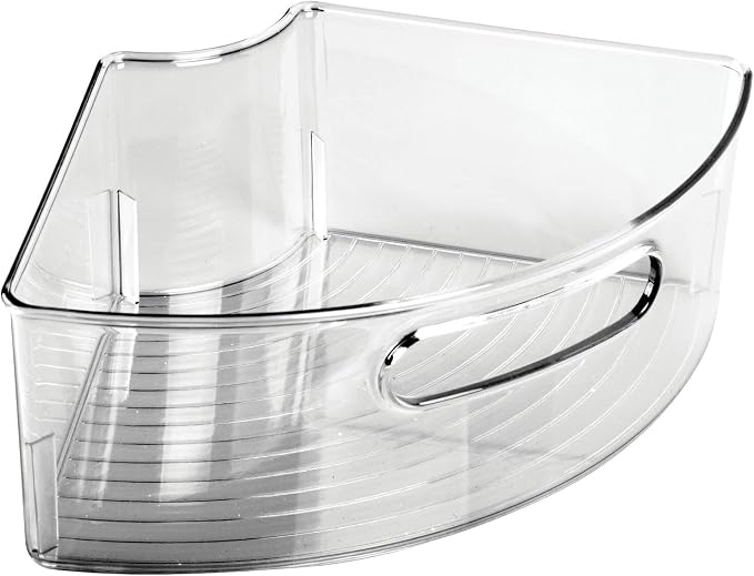 mDesign Plastic Lazy Susan Cabinet Storage Bin with Front Handle for Kitchen Countertop, Pantry, Shelf, Fridge Organization - Hold Food, Drinks, Snacks - Ligne Collection - Smoke Gray Tint - Image 6