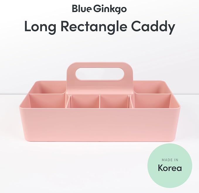 BLUE GINKGO Stackable Organizer Caddy, Long, Pink, Made in Korea | Portable. Adjustable. Home, Office & School Storage. - Image 2
