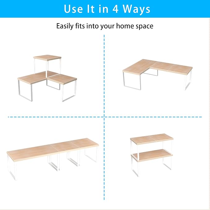 Golener Countertop Shelf, Kitchen Counter Organizer, Adjustable, Stackable | Kitchen Countertop Organizer, Spice Rack, 2-Tier Countertop Shelves, Corner Desk Shelf, Corner Counter Shelf, Natural Beige - Image 7