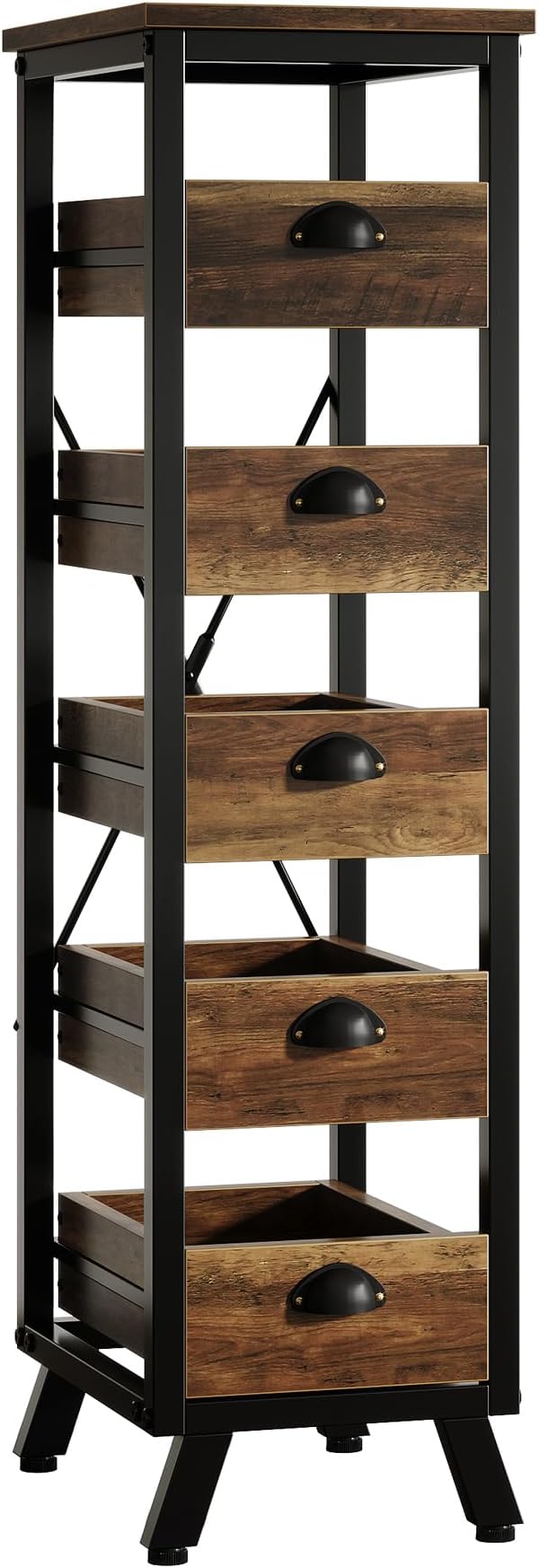 Tribesigns 5-Tier Kitchen Stand Fruit and Vegetable Storage Rack Set of 2 | 5-Tier Narrow Wood Corner Snack Stand Fruit Basket, Pull-Out Utility Organizer for Kitchen, Living Room, Rustic Brown - Image 9