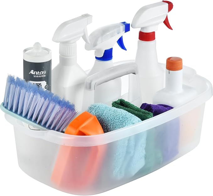 Large Cleaning Caddy with Handle, Cleaning Tool Storage Basket Organizer, Sturdy Pail Bucket Organizer, Household Bucket for Cleaning Supplies - Clear by Haundry