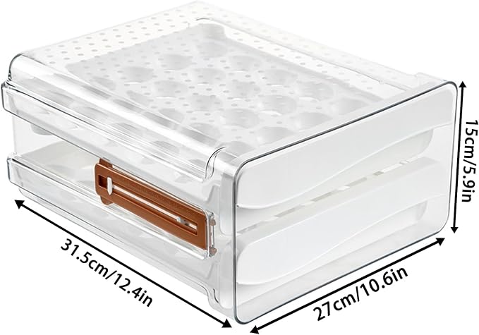 60 Egg Drawer Organizer for Refrigerator,2 Layers Transparent Egg Holder Tray for Fridge Stackable Eggs Storage Tray with Timescale - Image 2