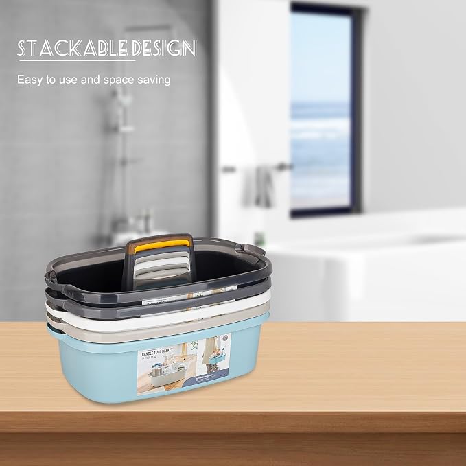 Large Cleaning Supplies Caddy Portable Shower Caddy Basket Light Gray 2Pk | Sturdy Supply Organizer with Handle Plastic Bucket Tool Storage for Bathroom Bedroom Kitchen Garden College Dorm Essentials - Image 5