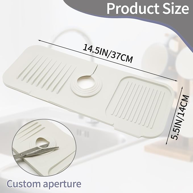 Jiozermi 14.5inch Kitchen Sink Splash Guard, White | Silicone, Faucet Handle Drip Catcher Tray Mat, Kitchen Sink Accessories Gadgets, Drying Mat for Kitchen Counter Bathroom - Image 5