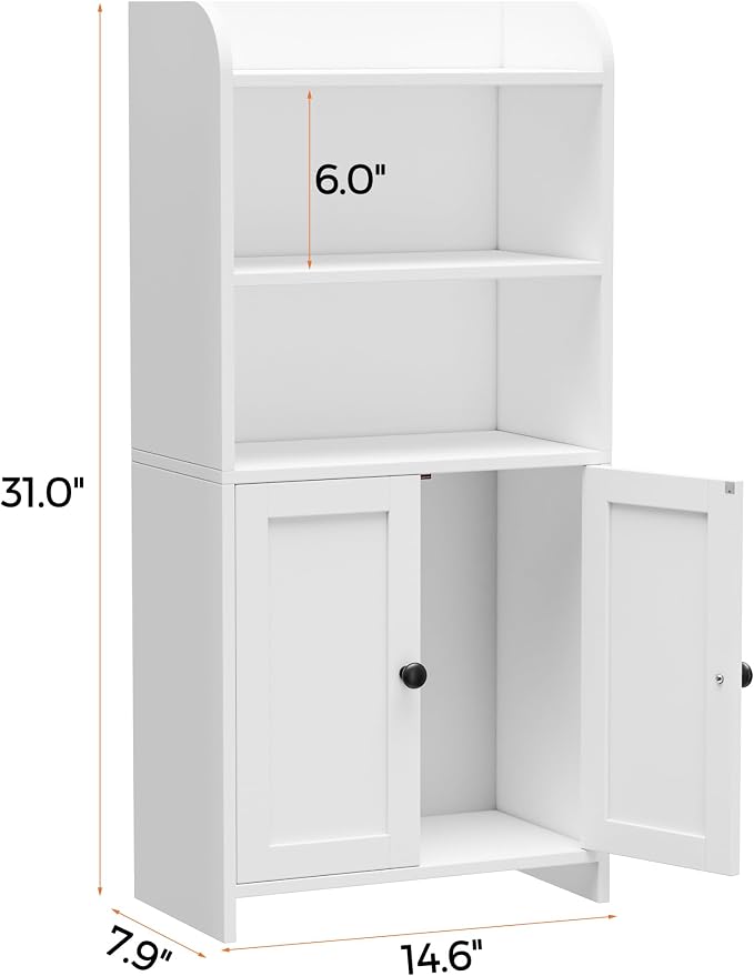 Homhedy Small Bathroom Storage Cabinet, Toilet Paper Storage Cabinet | Bathroom Floor Cabinet with Doors and Shelves, Bathroom Organizers for Small Spaces, 7.9" D x 14.6" W x 31" H, White - Image 2