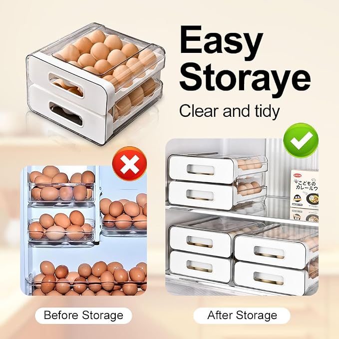 Koja 32-Egg Stackable Fridge Organizer - 2-Drawer BPA-Free Storage Container - Image 5