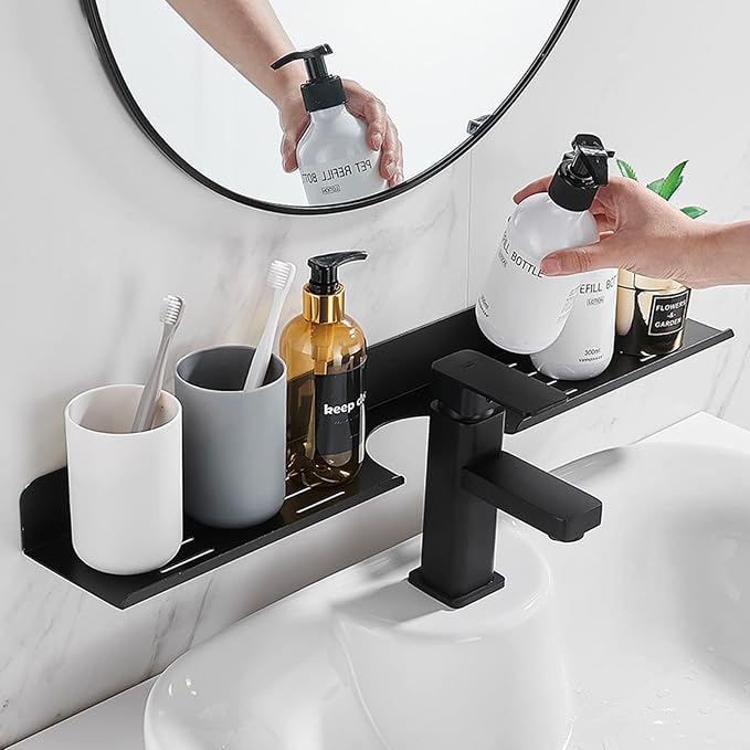 ROYALITA 17 Inch Acrylic Bathroom Shelf Organizer Over The Faucet | Bathroom Sink Rack Over The Sink Shelf, Countertop Organizer Kitchen Above Faucet, Black - Image 3