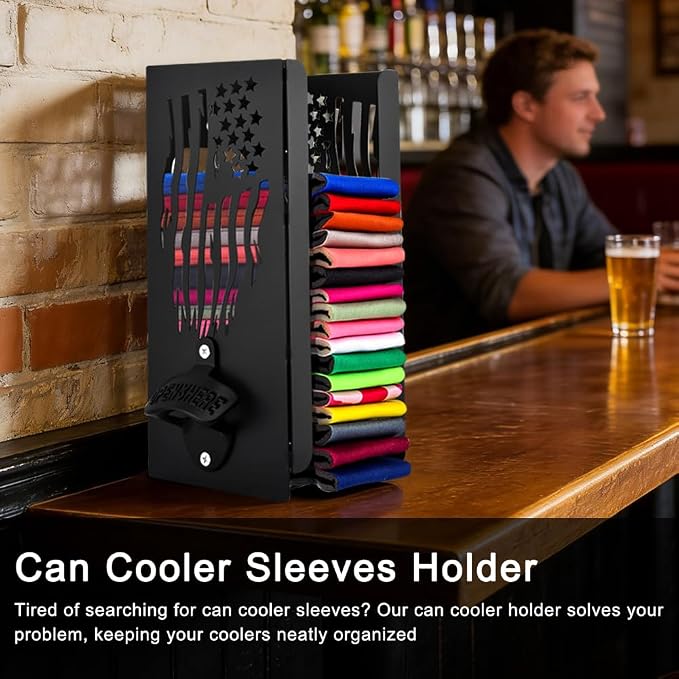 Can Cooler Holder with Bottle Opener, 2 in 1 Personalized Beer Can Sleeves Storage Organizer Wall Mount Beer Sleeves Organizer Dispenser for Home Family Bar Ideal Gift for Men Dad - Image 3