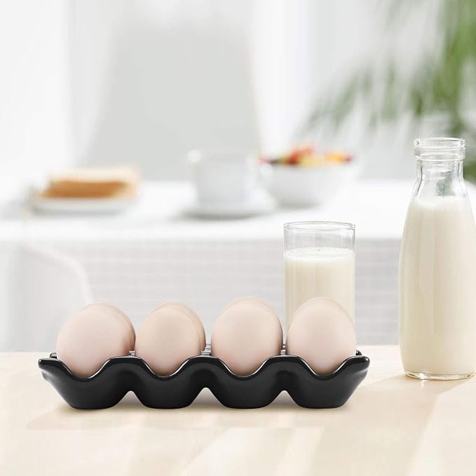 Flexzion 12 Cup Ceramic Egg Tray - Whole Dozen Porcelain Egg Holder Container Storage Organizer Decorative Serving Stand Serveware for Refrigerator Countertop - Image 4