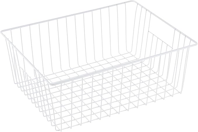 16" L x 12" W Wider Freezer Storage Organizer Baskets Container, Deep Metal Wire Chest Upright Refrigerator Divider Bins with Built-in Handles for Cabinet, Pantry, Closet, Kitchen, Pearl White - Image 2