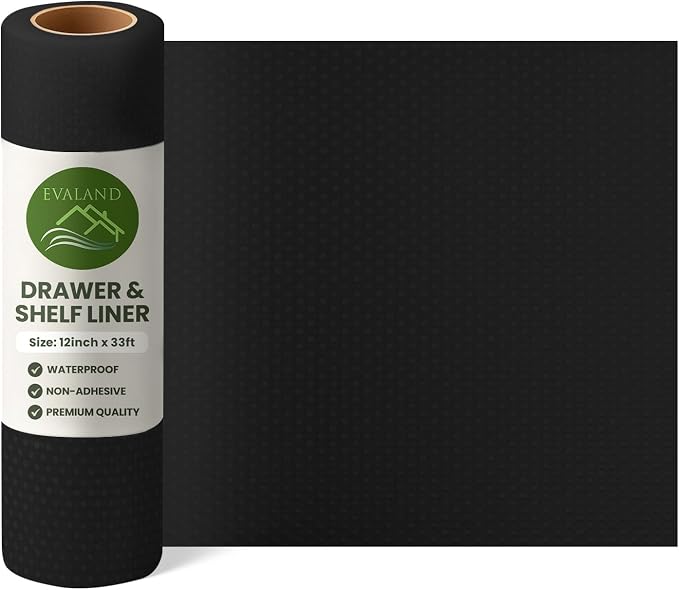 EVALAND Shelf Liner Cabinet Liner Non-Adhesive Drawer Liner 12 in x 33 FT | Non-Slip, Washable, Waterproof, Fridge Liners, Contact Paper, Shelf Liners for Cabinets, Kitchen, Refrigerator, Black - Image 9
