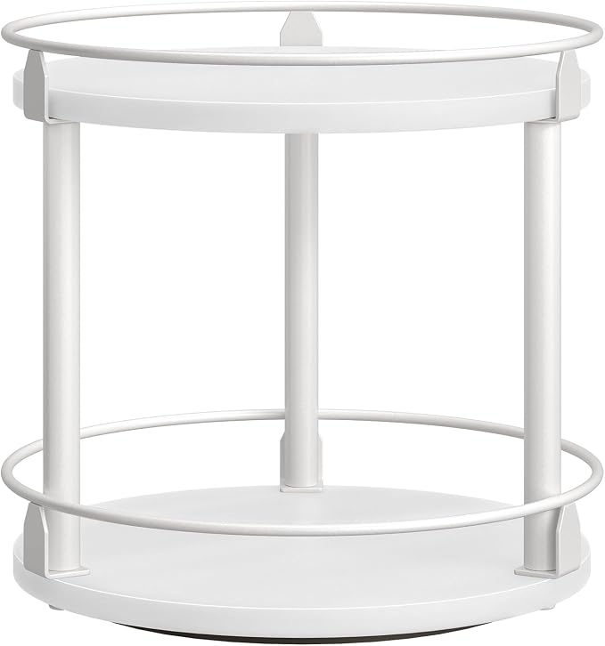 Lazy Susan Organizer, Rotating Spice Rack, 2 Tier Spice Turntable Organizer, Industrial Turntable Spice Holder, for Kitchen Countertop, Compact and Versatile, White SR22WW by Yatiney
