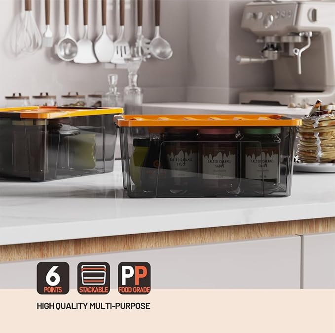 WYT 5-Quart Small Storage Container Bin with Orange Secure Lid and Black Clear Latch Buckles, Durable Plastic Stackable Nestable Organizin, 6-Pack - Image 7