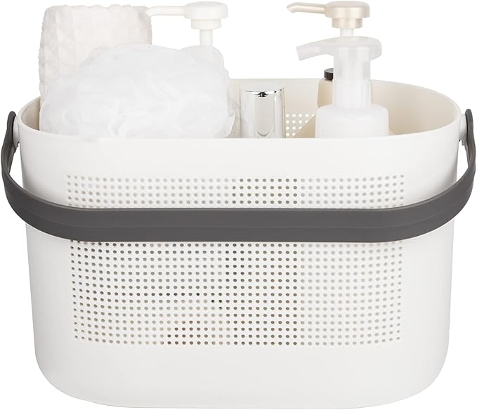 Plastic Portable Shower Caddy Basket, Storage Organizer with Handle, Grey | Bottom Drain Holes, Keep Dry, Sturdy and Durable, Easy to Carry for Bathroom, Kitchen, Dorm Room, RV, College by UUJOLY