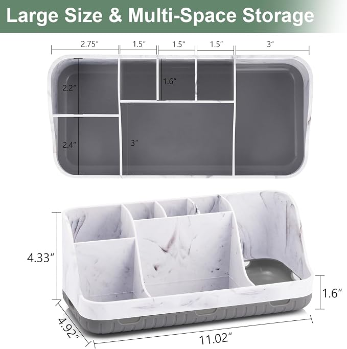 GFWARE Marble Bathroom Countertop Organizer - Detachable 7 Slots Kids Electric Toothbrush and Toothpaste Holde Drainage for Bathroom Accessories Organization Counter Vanity Storage, Grey | Detachable 7 Slots Kid Electric Toothbrush and Toothpaste Holde... - Image 7