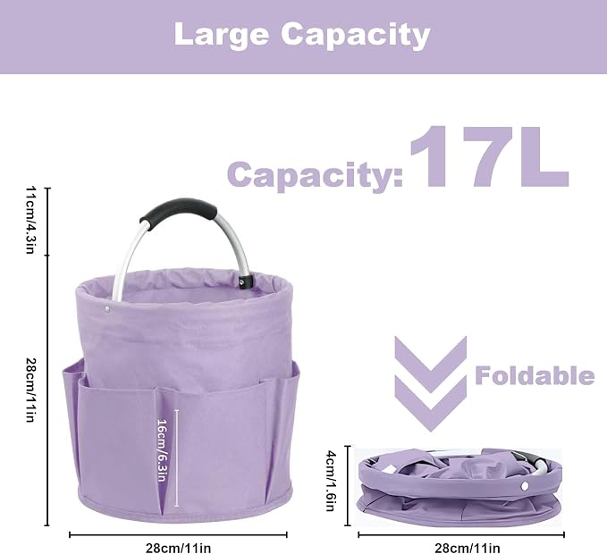 Cleaning Caddy with Handle, Cleaning Products Organiser, 17L Foldable Storage Basket, Cleaning Caddy Organiser, Portable Multi Cleaning Bucket Bag for Home, Garden (Purple) - Image 2