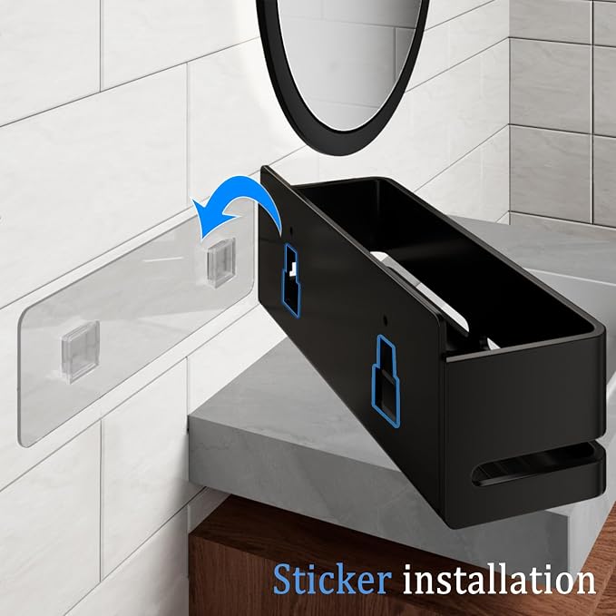 Shower Caddy,2-Pack Shower Shelf,no Drill Shower Organizer(Black) | Large Capacity No-Drill Bathroom Organizer,Aluminum Storage Basket, Adhesive Installation - Image 6