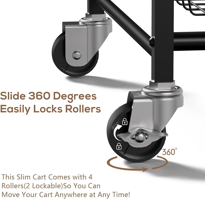 4 Tier Slim Rolling Storage Cart with Pull-Out Baskets, Narrow Sliding Storage Slim Laundry Rolling Cart Between Washer and Dryer - Image 4