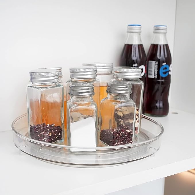 2 Pack Puricon Clear Lazy Susan Turntable Organizer (12 Inch & 9.25"), Plastic Rotating Tray Home Edit Lazy Susan Spice Rack Cabinet Organizer for Pantry Countertop Kitchen Fridge Bathroom -Low Edge | Plastic Rotating Tray Home Edit Lazy Susan Spice Ra... - Image 4