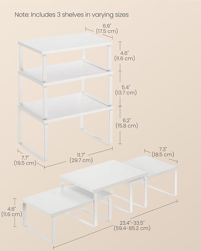 SONGMICS Cabinet Organizer Shelf, Set of 3 Spice Rack, Kitchen Storage | Kitchen Counter Shelves, Kitchen Storage, Spice Rack, Snow White and Matte White, BYSTRO Collection UKCS220WE01S - Image 6