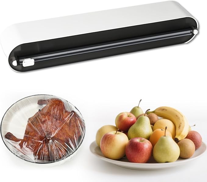 Magnetic Plastic Wrap Dispenser with Cutter, No-Drill Wall Mount Aluminum Foil Holder with Slide Cutter, Cuts Aluminum Foil, Saran Wrap, Cling Wrap, Wax Paper (Grey-Plastic) by Rasunkae