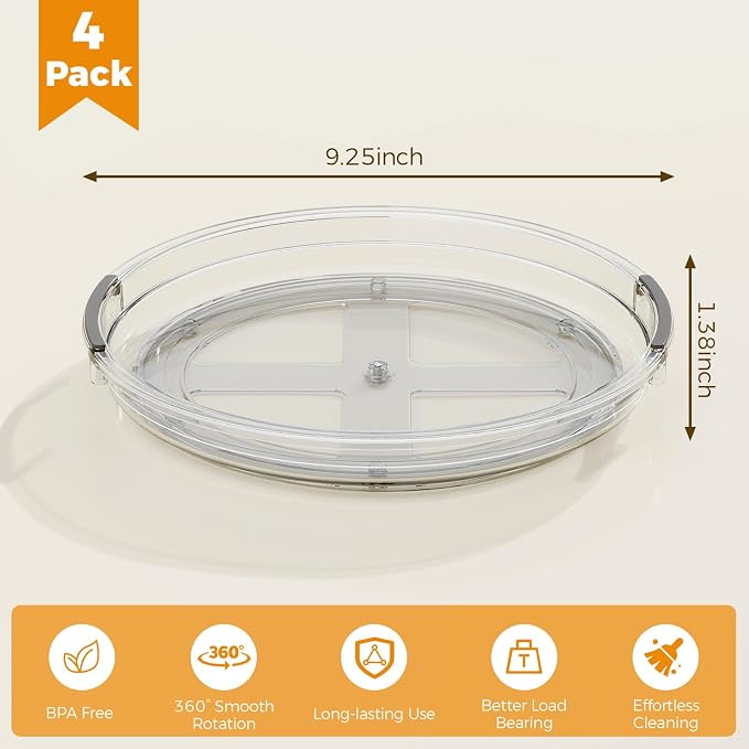 4 Pack Lazy Susan Organizer, 9.25 inch Lazy Susan Turntable for Cabinet Table Top Refrigerator, Rotating Organizers for Pantry Fridge, Clear - Image 5
