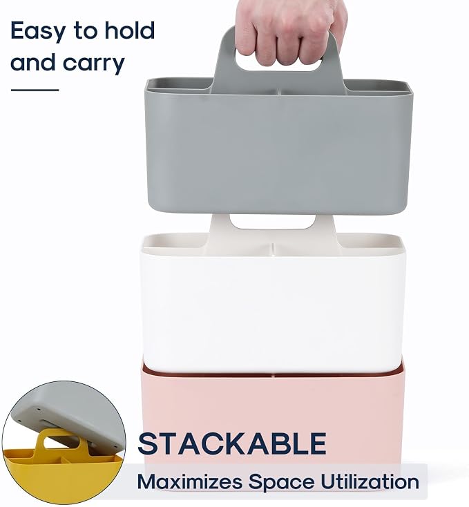 Multiuse Caddy Organizer with Handle, Portable Divided Plastic Tote Bin - Art Craft, Stationary Pen Marker Crayons, Makeup Hair Supplies Storage - Bathroom, Classroom, Dorm, Office, Desk Holder - Grey - Image 7