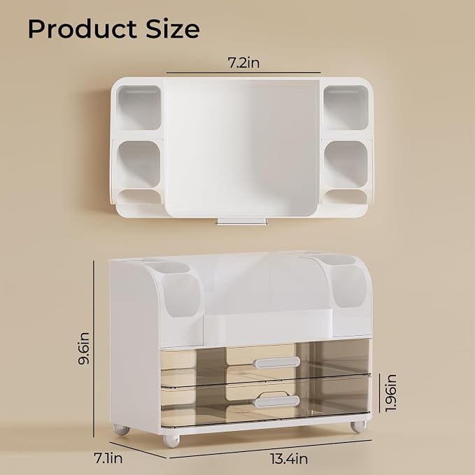 UFORU Makeup Organizer Countertop with 2 Large Drawers for Vanity Bathroom | Brush Holder, Large Capacity, Thickened Plastic, Compact Footprint, Space-Saving Design, Easy Clean, Ideal for Dorm Rooms - Image 4