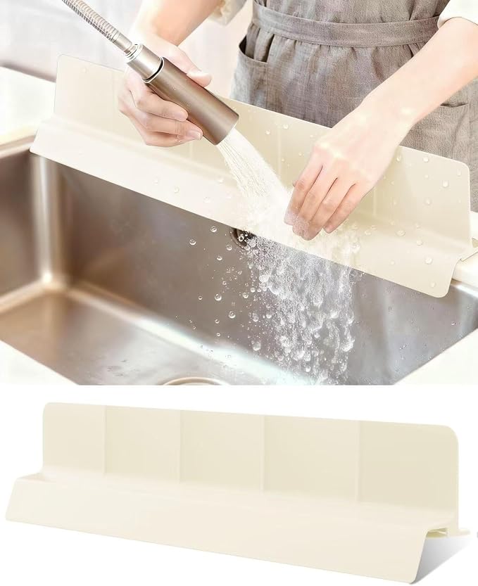 Kitchen Sink Splash Guard 18" Silicone Water Guard with Strong Suction Cups, Faucet & Countertop Protector, Bathroom & Sink Edge Splash Guard Strip, Easy Install, Dishwasher Safe-Cream by AyNirser