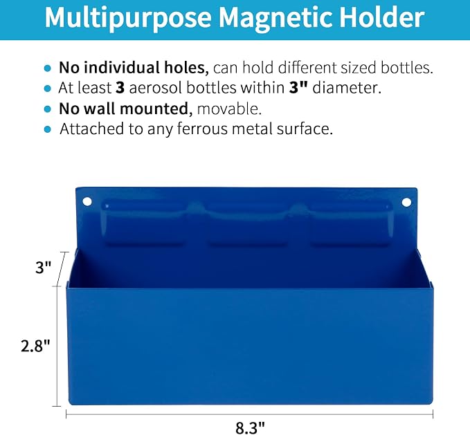 Magnetic Aerosol Spray Can Holder, Magnet Toolbox Bottle Holder, Tool Box Storage Rack for Garage and Home, Craft Workspace, Mechanic Paint Bottle Can Organizer, Blue, 3"x8.3" - Image 2
