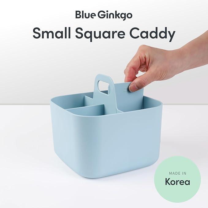 BLUE GINKGO Stackable Organizer Caddy, Square, Blue, Made in Korea | Portable. Adjustable. Home, Office & School Storage. - Image 2