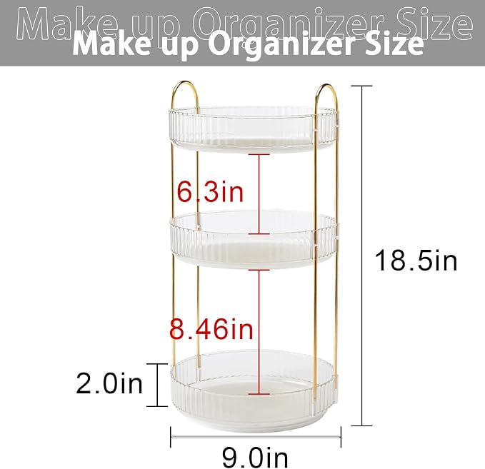 Rotating Makeup Organizer for Vanity, Large Capacity Skincare Perfume Storage, Bathroom Counter Organizer, 360 Spinning Cosmetic Dresser Countertop Organizers (Clear, 3 Tier) - Image 2