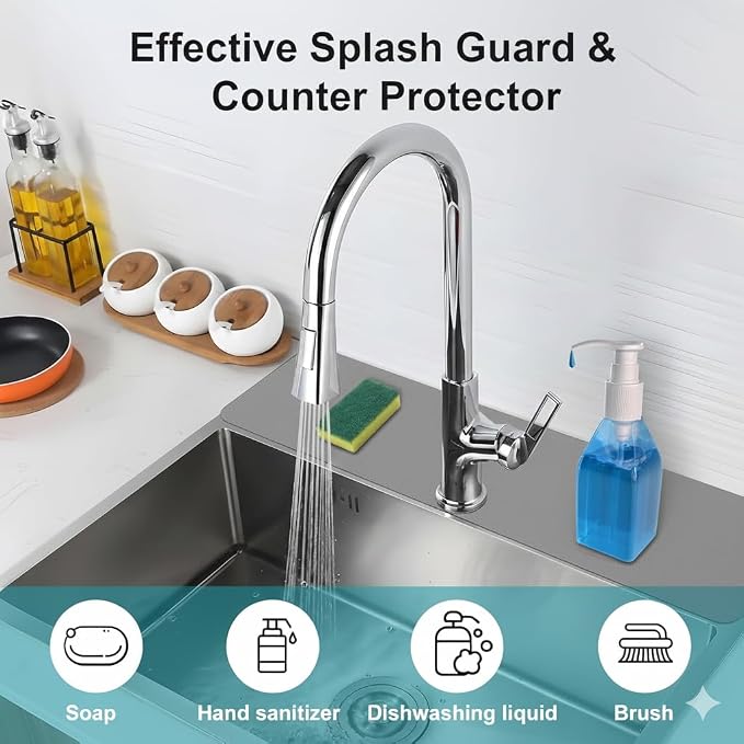 Customizable Kitchen Sink Faucet Mat: 30"Lx5.5"W Absorbent Splash Guard | Non-slip Fabric Rubber Mat, Cut to Fit Oval Rectangle Square Faucet & 2,3,4 Holes Irregular Sink with Soap Dispenser Air Gap - Image 7