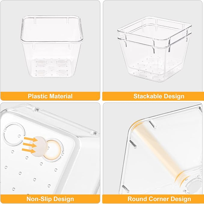 SMARTAKE 28 Piece Drawer Organizers with Non-Slip Silicone Pads, 4-Size | Clear Desk Bathroom Drawer Organizer Trays Storage Tray for Makeup, Jewelry, Utensils in Bedroom Dresser, Office and Kitchen - Image 5
