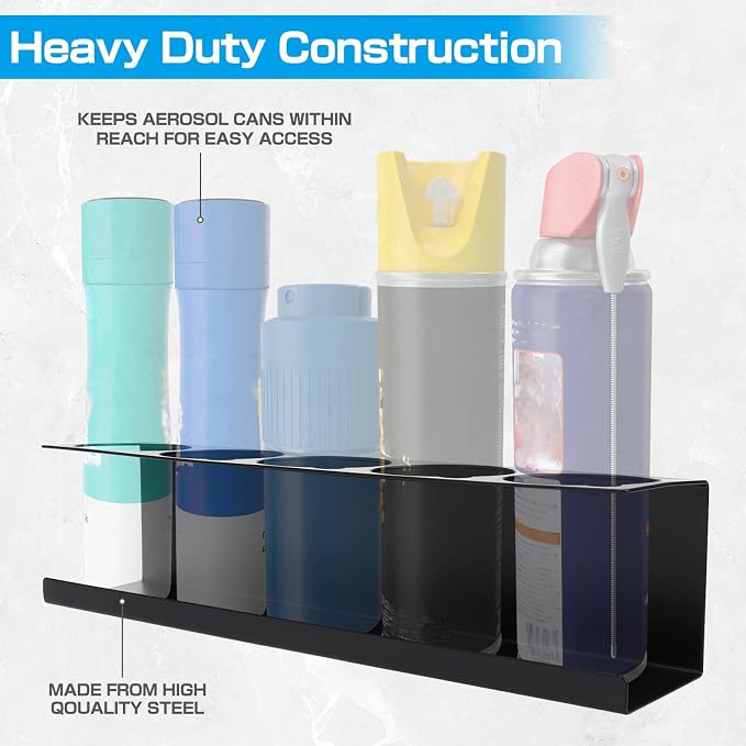 RealPlus Aerosol Spray Can Holder Rack Organizer, 5 Can Spray Bottle Holder Heavy-Duty Steel Wall Mounted for Garage and Workspace, Pack of 3 - Image 4