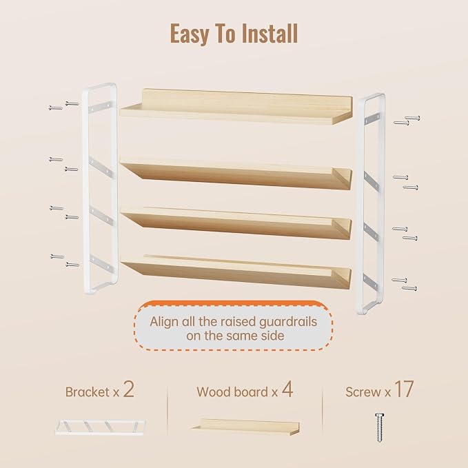 MUDEELA 4 Tier Spice Rack Organizer for Cabinet, (No Jars Included), White | Wooden Vertical Spice Shelf, Seasoning Organizer for Countertop, Kitchen, Pantry, Freestanding, 13.4" W × 11.2" H - Image 8