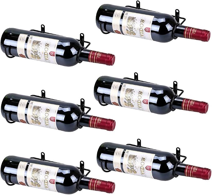 Hipiwe Wall Mounted Wine Rack - Set of 6 Metal Wine Bottle Display Holders | Wall Hanging Red Wine Bottle Organizer Racks with Hardware for Storage Beverages/Liquor Bottle by Hipiwe